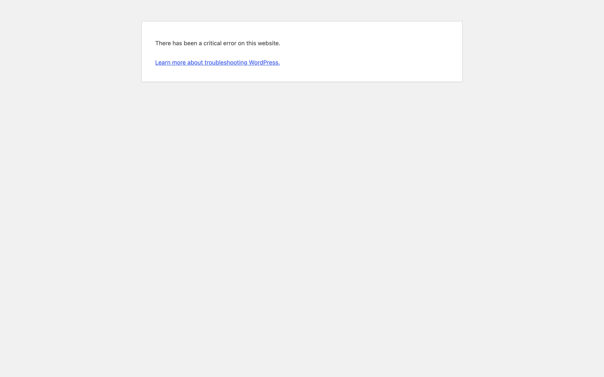 WordPress critical error page rendered at the checkout URL, reading There has been a critical error on this website, with a link to troubleshooting WordPress